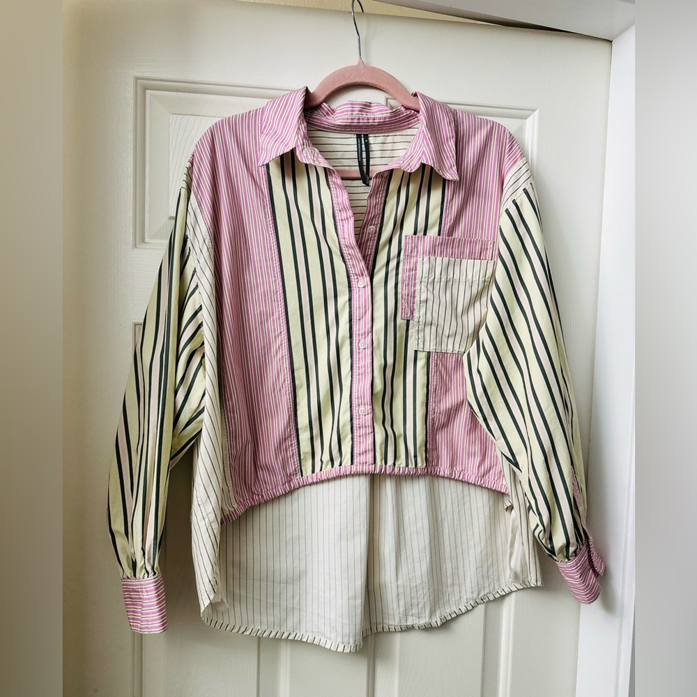 Anthropologie Pink and Cream Striped Button Down Shirt - Picture 10 of 16